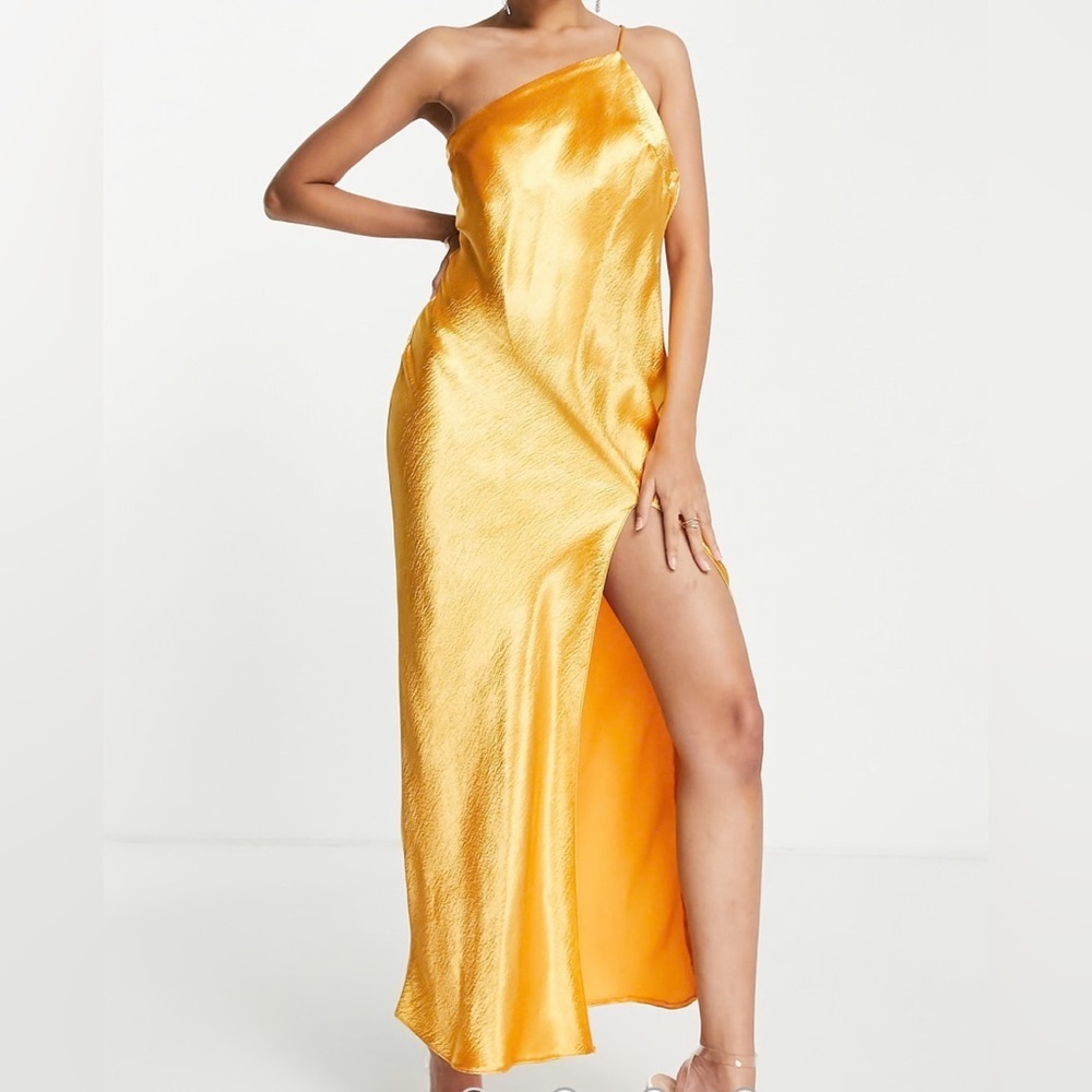 ASOS One-Shoulder Gold Satin Maxi Dress
